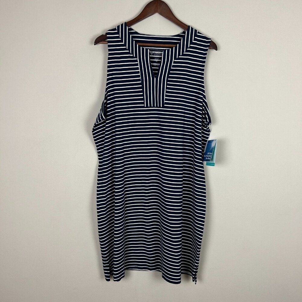 Coolibar Oceanside Tank Dress Womens XL Navy Blue Stripe Sleeveless UPF 50+ New - Picture 14 of 14